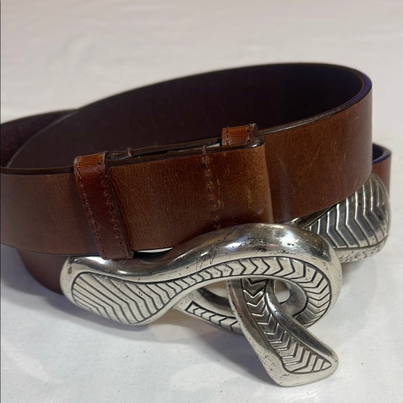 Brown Leather Belt with Silver Snake Buckle - Picture 9 of 11